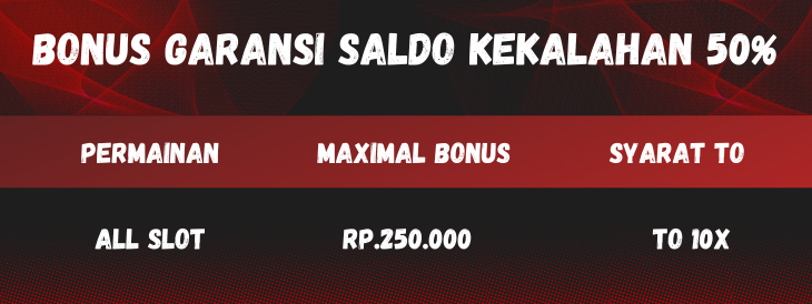 BONUS GARANSI SALDO KEKALAHAN 50%